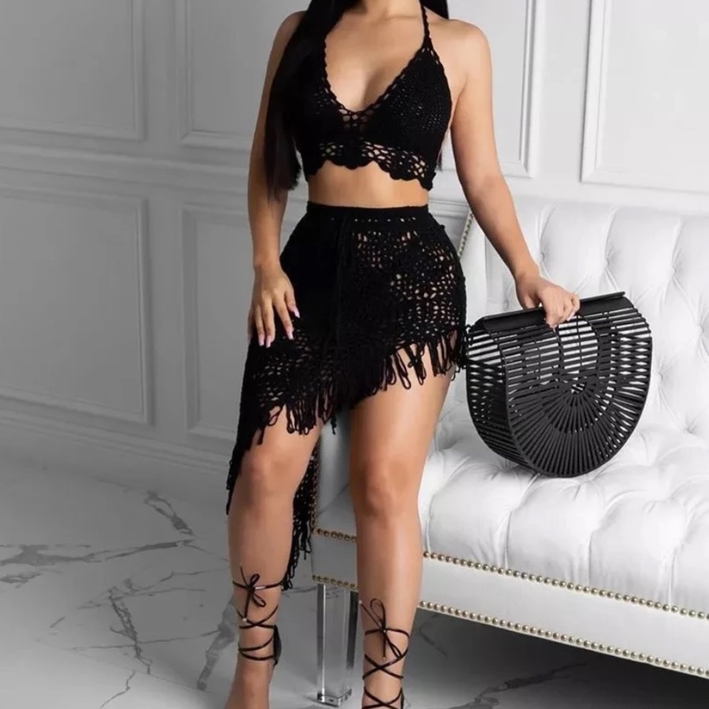 NWT Black crochet skirt set